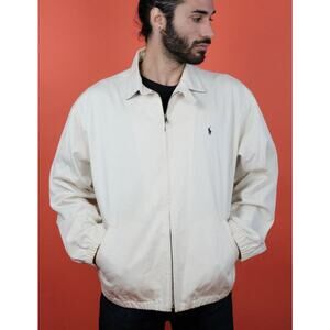 Vintage 90s POLO Ralph Lauren Men's Bayport Poplin Full-Zip Jacket XL White Pony